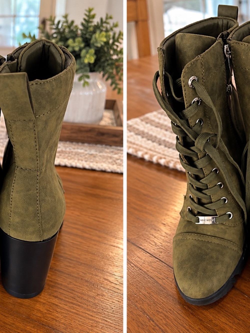 Nine West Olive Lace-Up Block Heel Ankle Boots